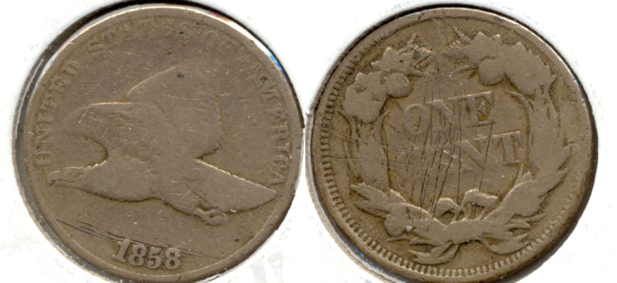 1858 Large Letters Flying Eagle Cent Good-4 Scratches