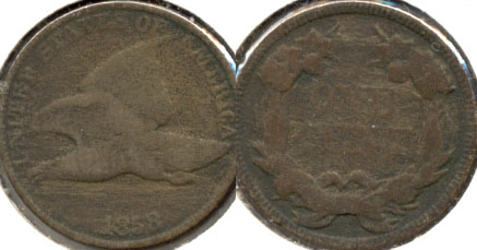 1858 Large Letters Flying Eagle Cent Good-4 b Dark