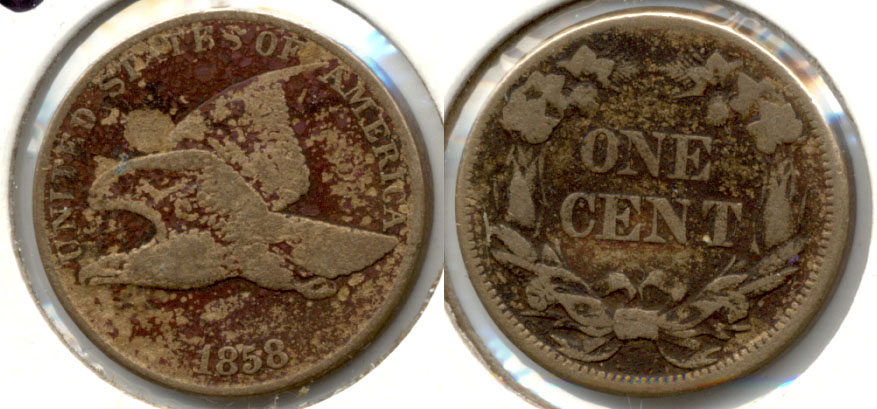 1858 Large Letters Flying Eagle Cent Good-4 c Rough