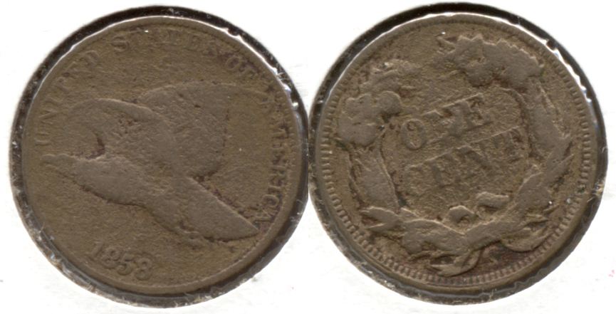 1858 Large Letters Flying Eagle Cent Good-4 x Porous