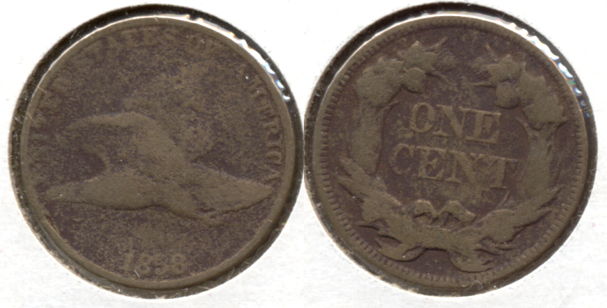 1858 Large Letters Flying Eagle Cent Good-4 y Porous