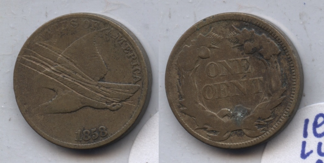 1858 Large Letters Flying Eagle Cent VG-8 #ac Scratches