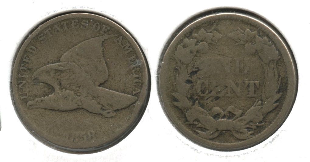 1858 Large Letters Flying Eagle Cent VG-8 #ad Slightly Bent