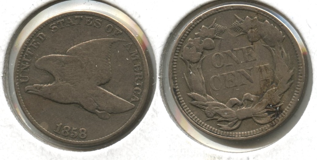 1858 Large Letters Flying Eagle Cent VG-8 #ah Cleaned
