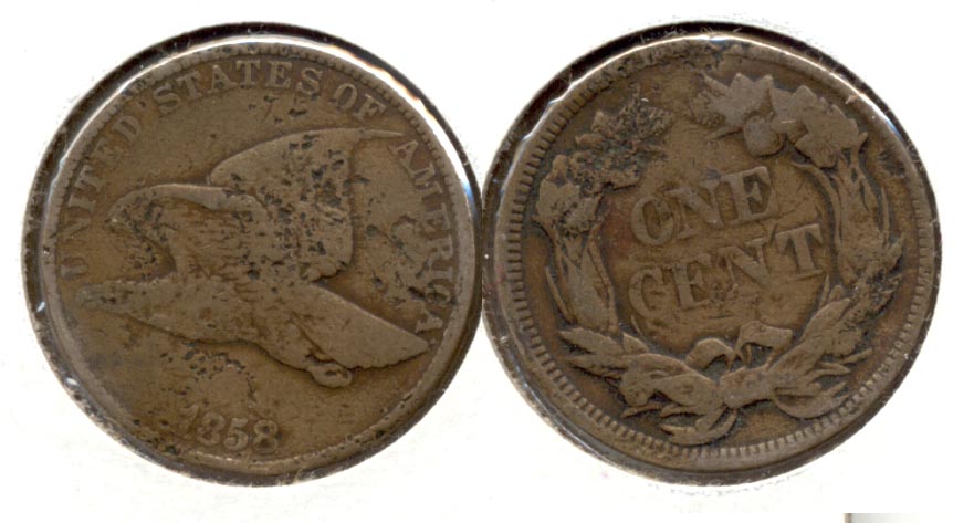 1858 Large Letters Flying Eagle Cent VG-8 c Warped