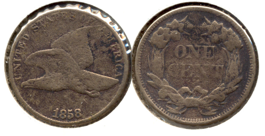 1858 Large Letters Flying Eagle Cent VG-8 g Cleaned