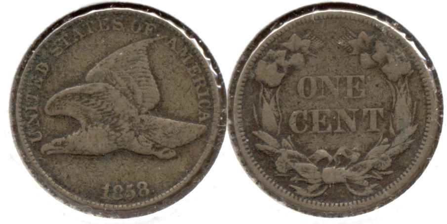 1858 Large Letters Flying Eagle Cent VG-8 k