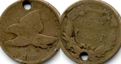 1858 Small Letters Flying Eagle Cent AG-3 d Holed
