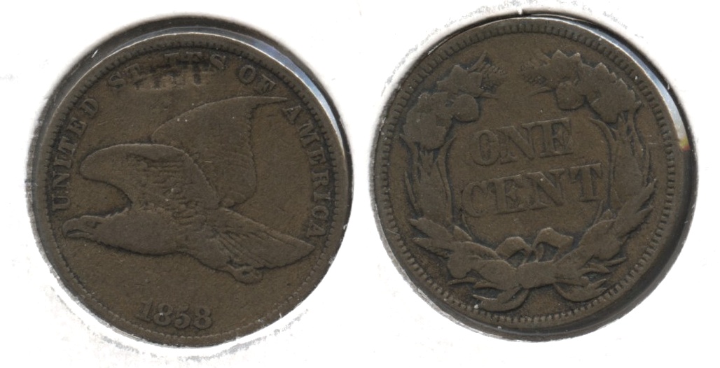 1858 Small Letters Flying Eagle Cent F-12 #ac Planchet Flaw