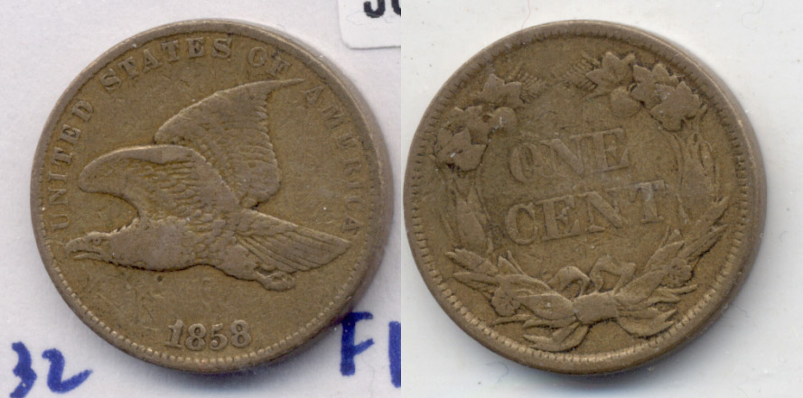 1858 Small Letters Flying Eagle Cent F-12 n