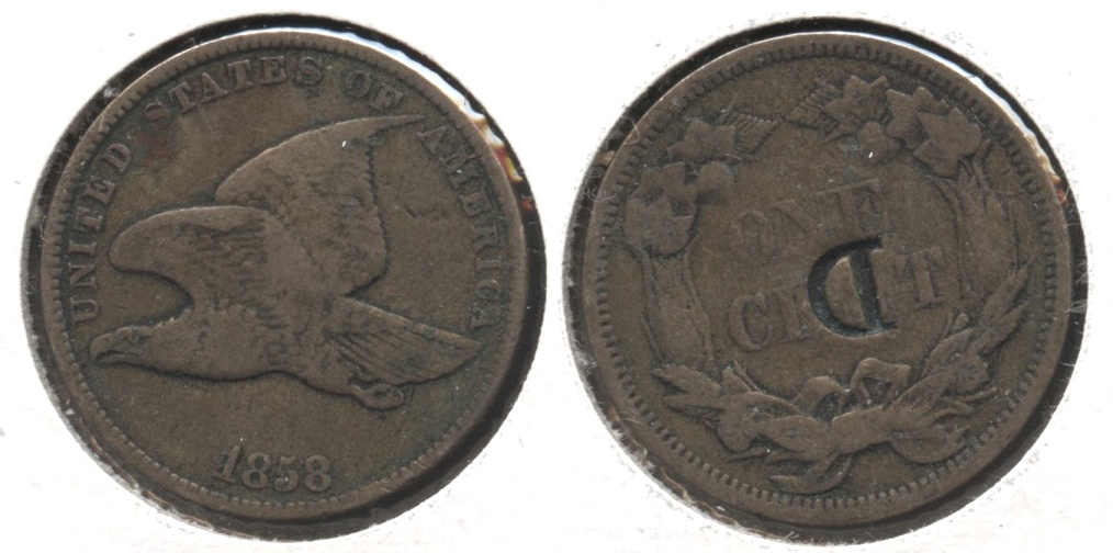1858 Small Letters Flying Eagle Cent Fine-12 #v Reverse Punch