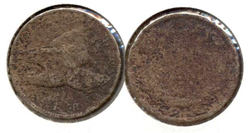 1858 Small Letters Flying Eagle Cent Good-4 g Porous