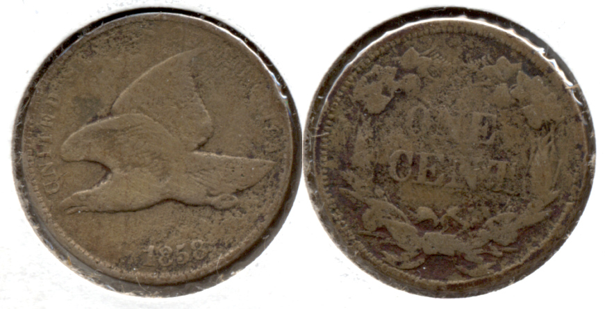 1858 Small Letters Flying Eagle Cent Good-4 Slight Warp t