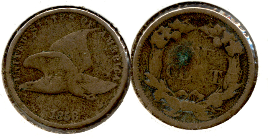 1858 Small Letters Flying Eagle Cent Good-6 Green Reverse