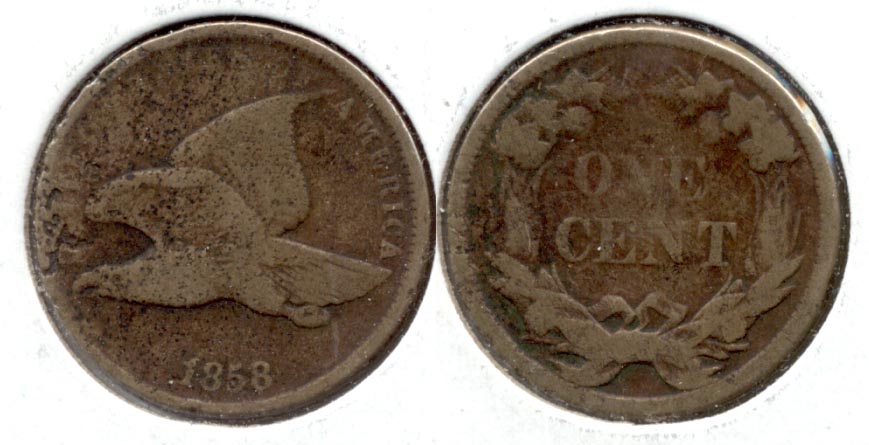 1858 Small Letters Flying Eagle Cent VG-8 d Porous