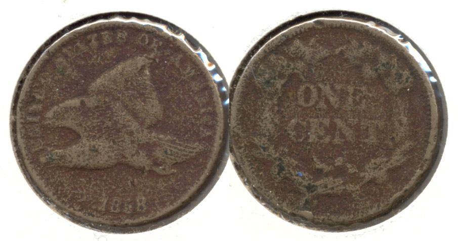 1858 Small Letters Flying Eagle Cent VG-8 g Rough