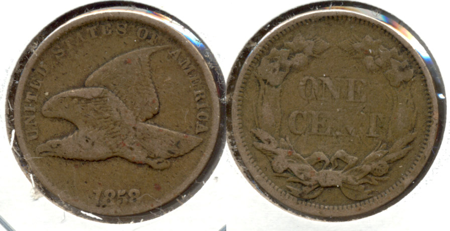 1858 Small Letters Flying Eagle Cent VG-8 h