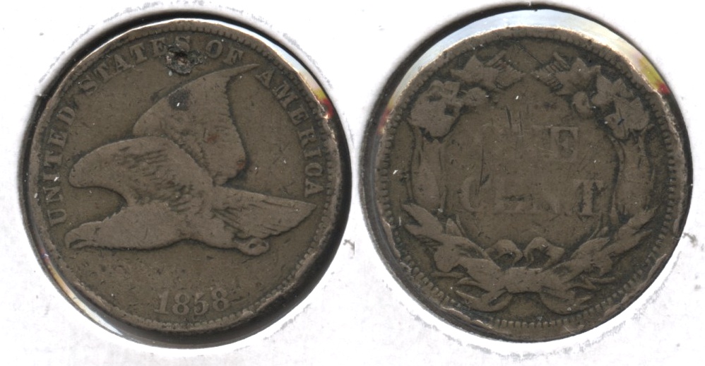 1858 Small Letters Flying Eagle Cent VG-8 #t Obverse Pit