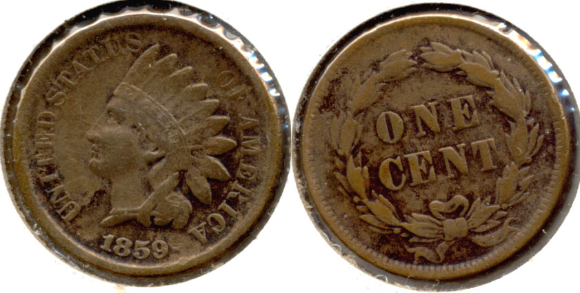 1859 Indian Head Cent Fine-12 e Cleaned Retoned