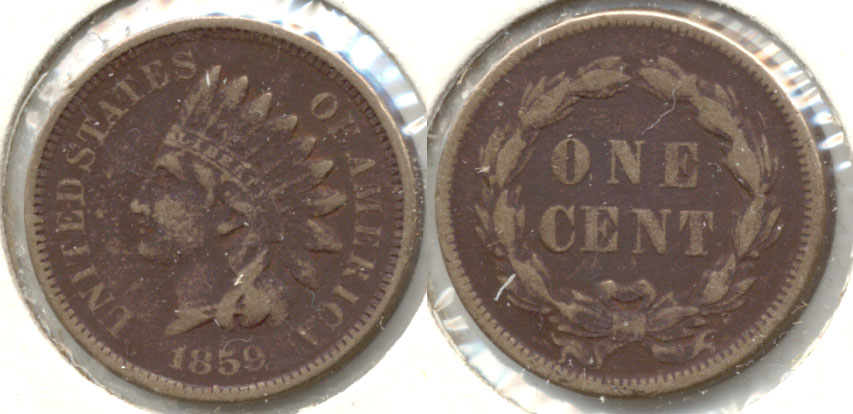 1859 Indian Head Cent Fine-12 f Dark