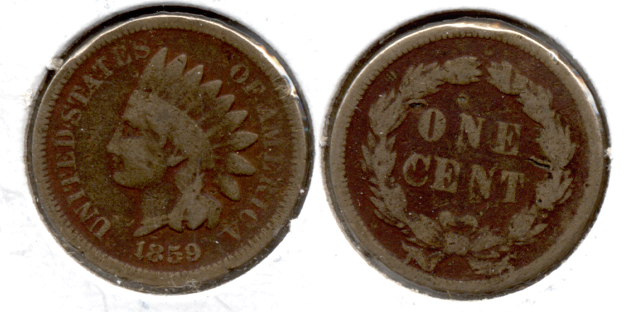 1859 Indian Head Cent Good-4 bu Rim Bumps
