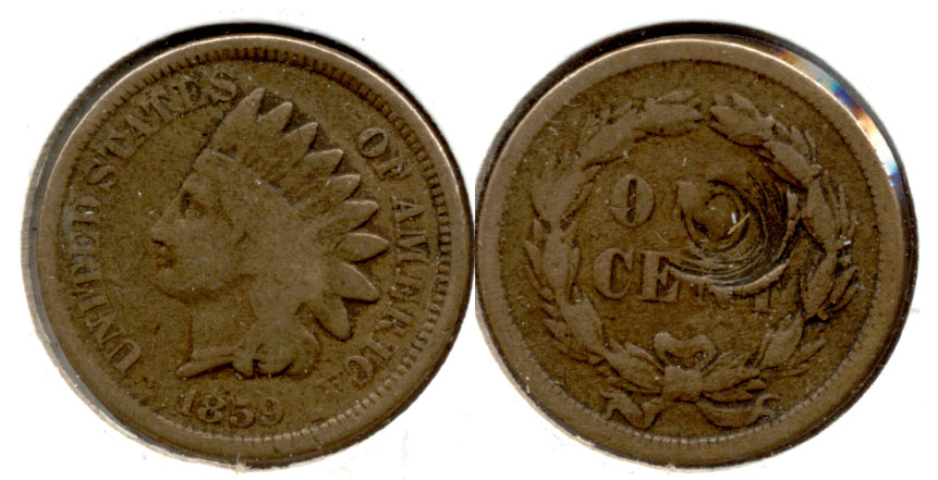 1859 Indian Head Cent Good-4 g Reverse Hit