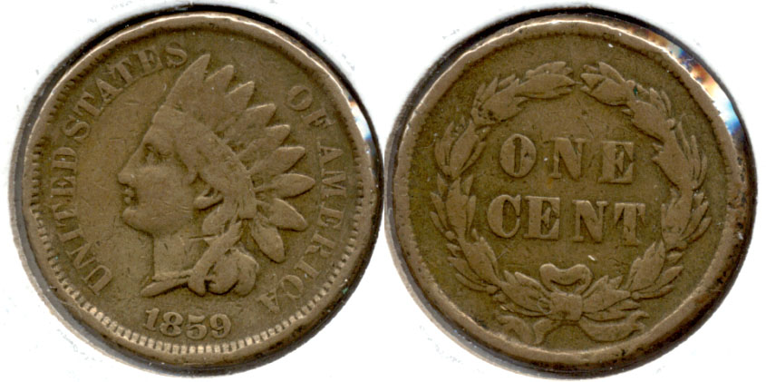 1859 Indian Head Cent VG-8 k Rim Bruises
