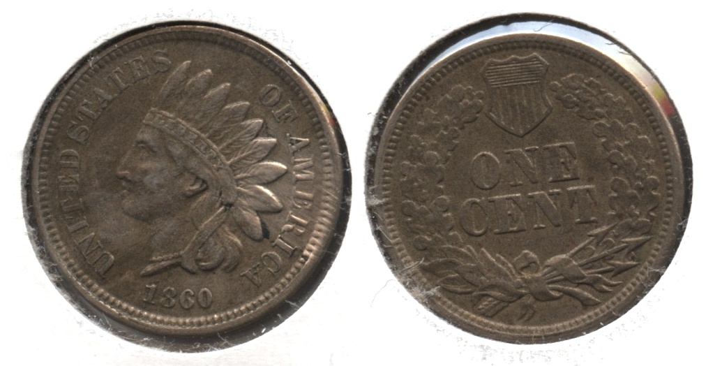 1860 Indian Head Cent AU-50 Shiny Patch