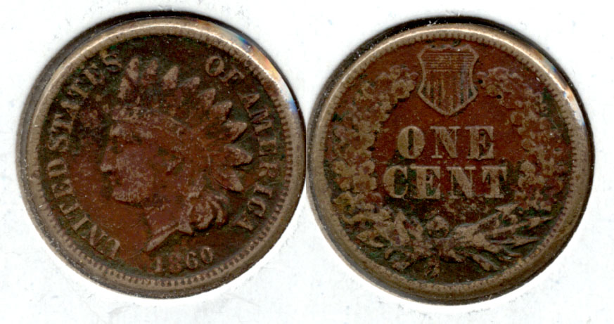 1860 Indian Head Cent Fine-12 b Dark