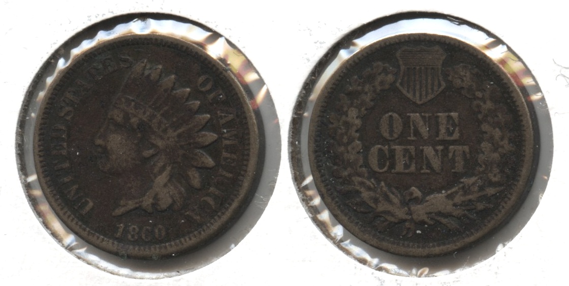 1860 Indian Head Cent Fine-12 #f Dark