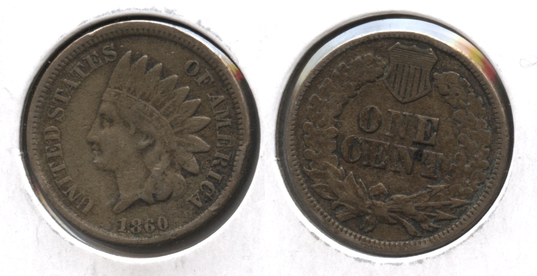 1860 Indian Head Cent Fine-12 #m Rim Bumps