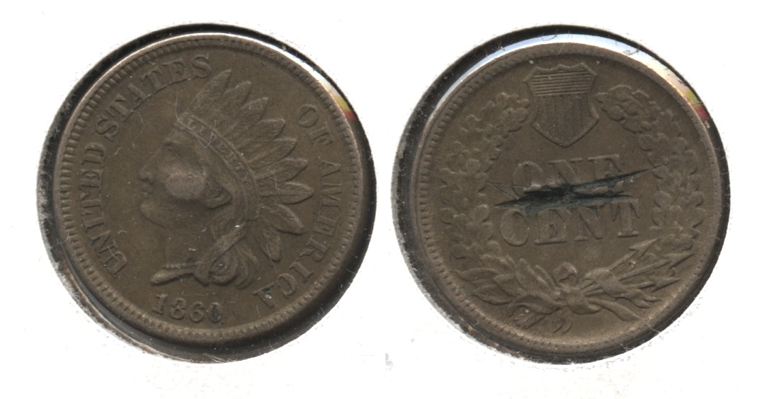 1860 Indian Head Cent Fine-12 #n Reverse Damage