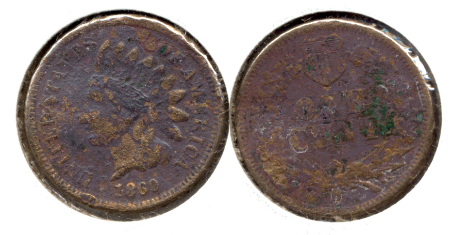 1860 Indian Head Cent Good-4 aa Porous