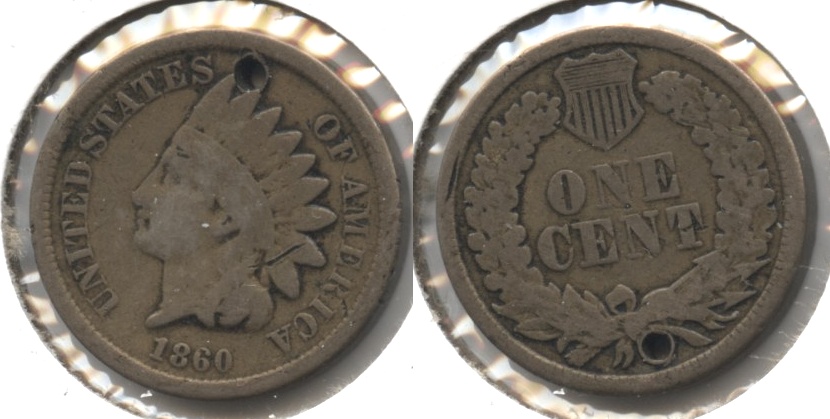 1860 Indian Head Cent Good-4 #ae Holed