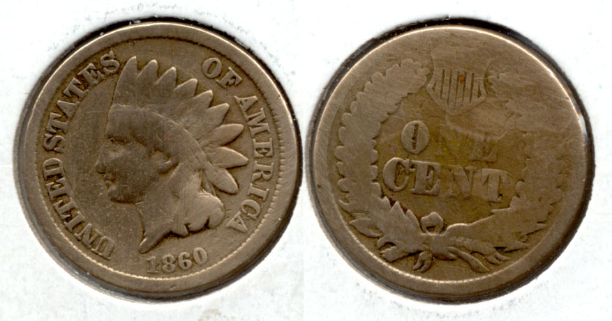 1860 Indian Head Cent Good-4 r Holed