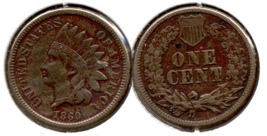 1860 Indian Head Cent VF-20 b Cleaned