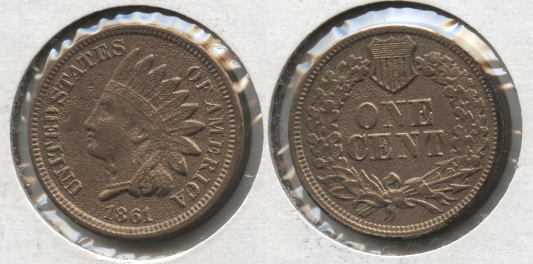 1861 Indian Head Cent AU-50 #a Acid