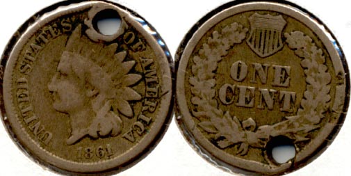 1861 Indian Head Cent Good-4 b Holed