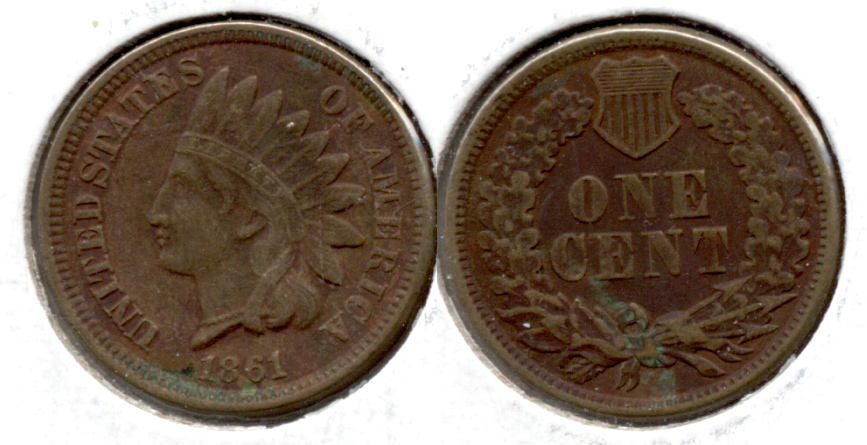 1861 Indian Head Cent VF-20 a Dark