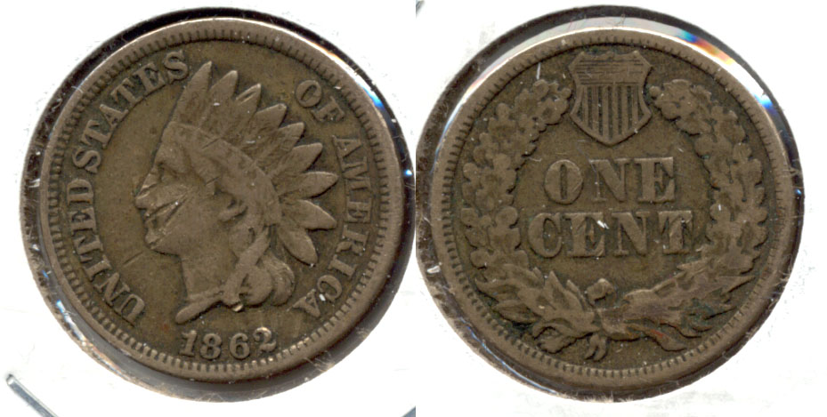 1862 Indian Head Cent Fine-12 e Obverse Scratches