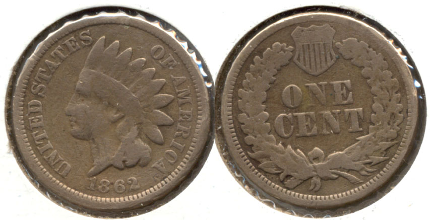 1862 Indian Head Cent G-4 v Cleaned