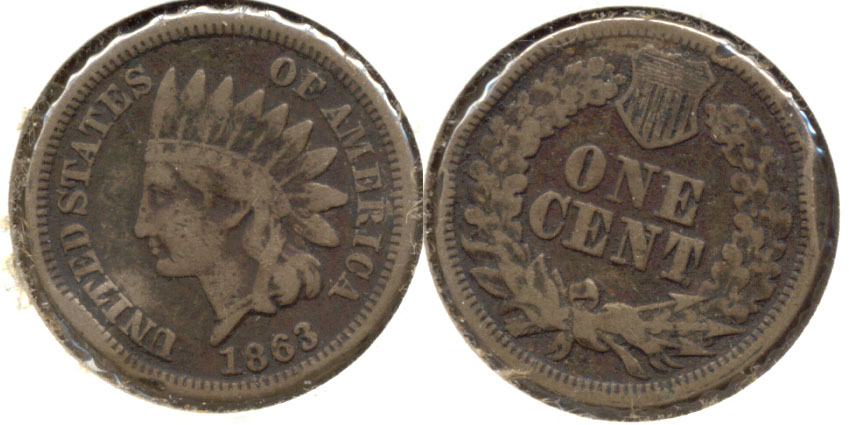 1863 Indian Head Cent Fine-12 Edge Bump
