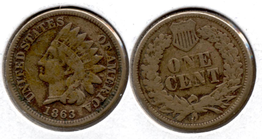 1863 Indian Head Cent Fine-12 f Obverse Matter