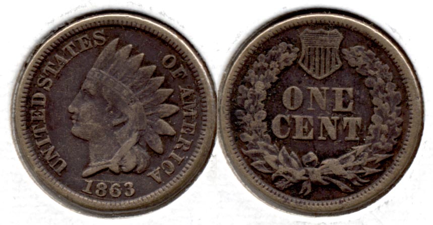 1863 Indian Head Cent Fine-12 g Dark
