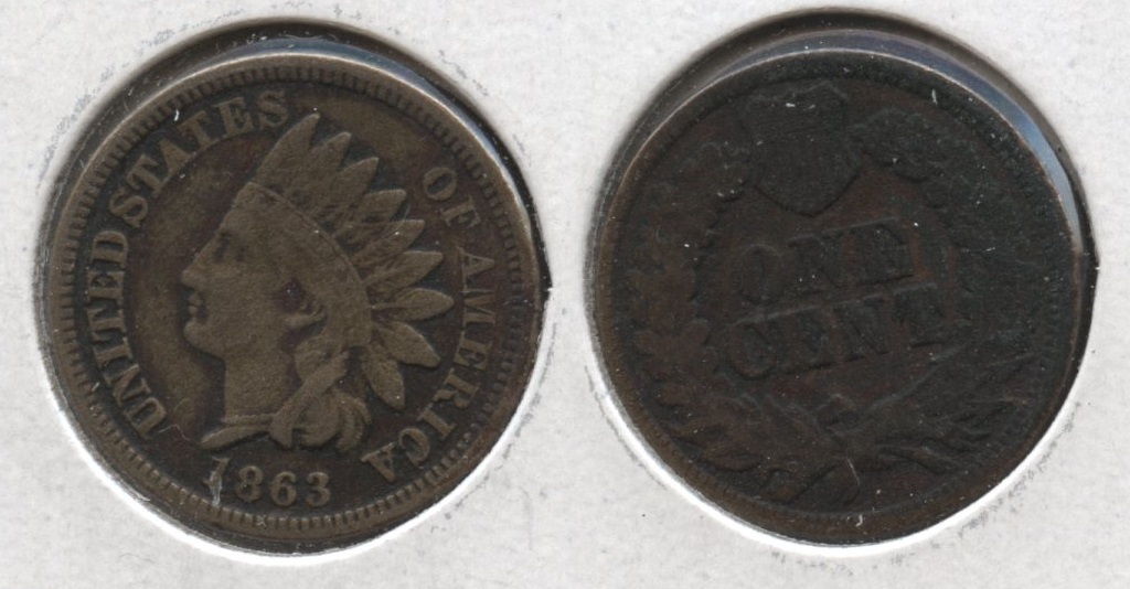 1863 Indian Head Cent Fine-12 #t Dark Reverse