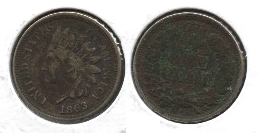 1863 Indian Head Cent Fine-12 #u Dark