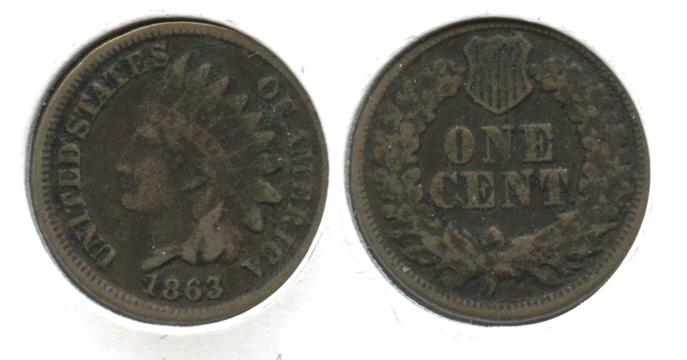 1863 Indian Head Cent Fine-12 #w Bit Dark