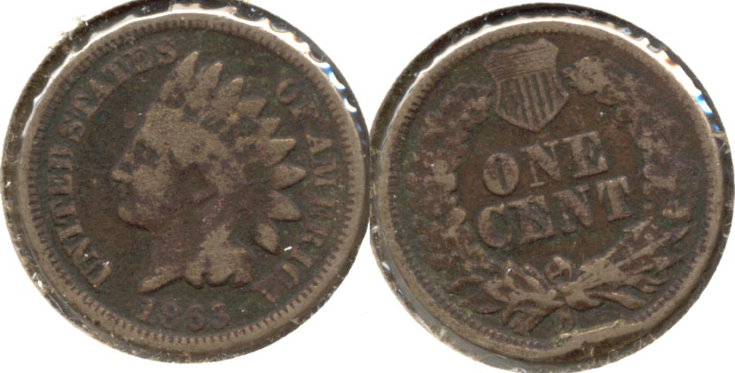 1863 Indian Head Cent Good-4 af Dark
