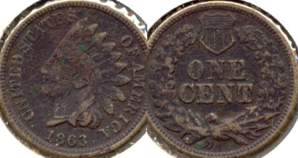 1863 Indian Head Cent Good-4 ag Dark