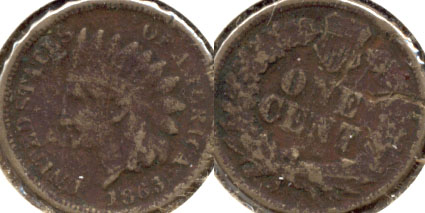 1863 Indian Head Cent Good-4 aj Dark